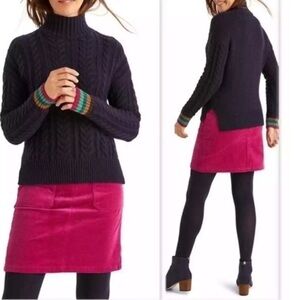 Boden Navy Cable Knit Sparkle Cuff Mock Neck Sweater Sz M